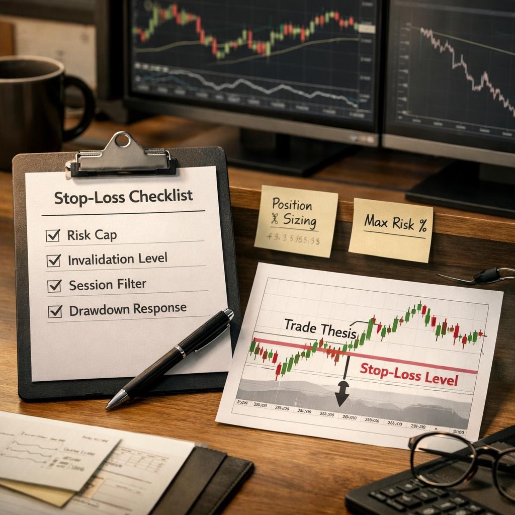 stop loss placement guardrail checklist illustration for Stop-loss placement for systematic traders: how to exit where the trade thesis actually breaks