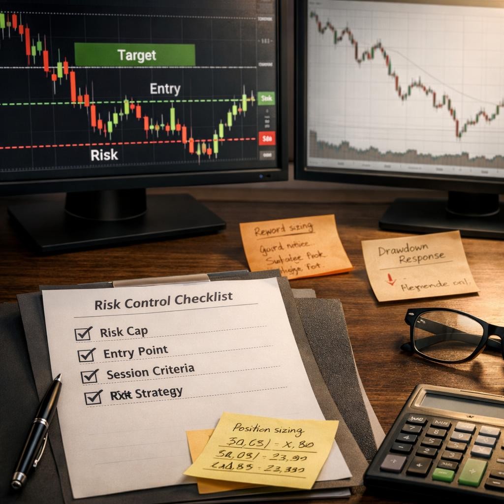 reward risk ratio guardrail checklist illustration for Reward-risk ratio for traders: why clean R-multiples still fail without context and execution discipline