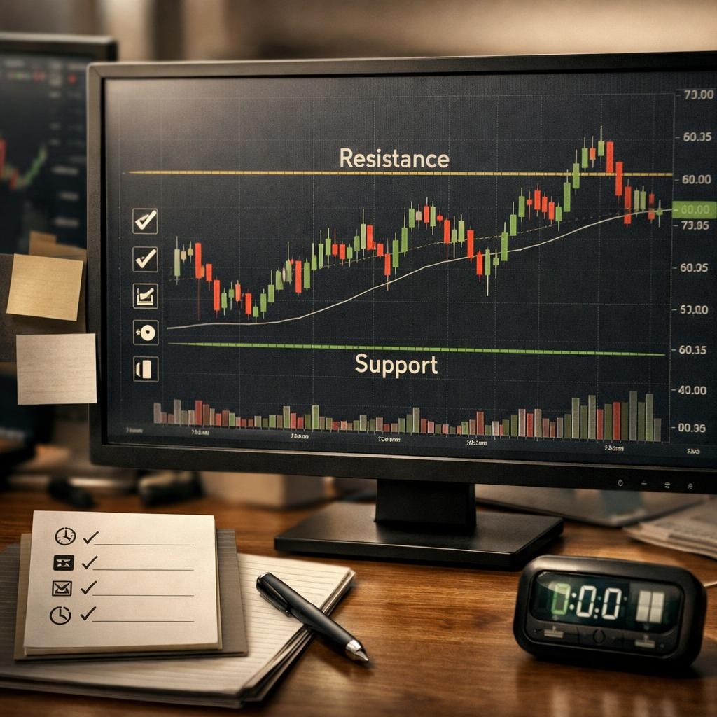 support and resistance pre-live checklist illustration for Support and resistance for active traders: how to mark usable levels without cluttering the chart