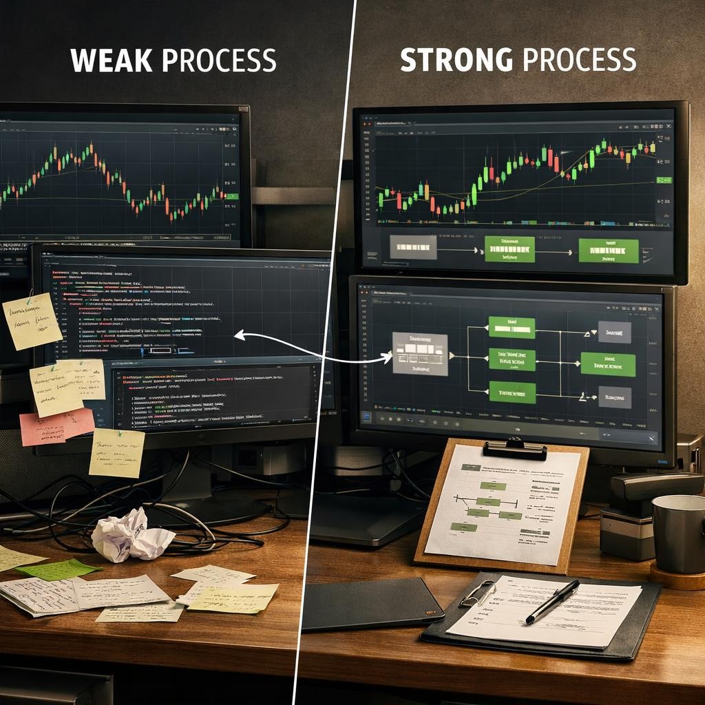 TradingView alert design weak vs strong process illustration for TradingView alert design patterns: writing webhook messages that survive parsing, routing, and broker translation