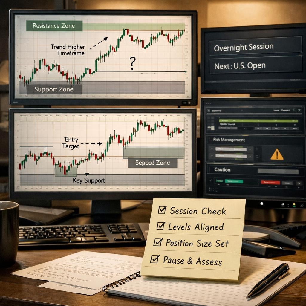 multi-timeframe analysis pre-live checklist illustration for Multi-timeframe analysis for futures traders: when higher timeframe context helps and when it creates hesitation