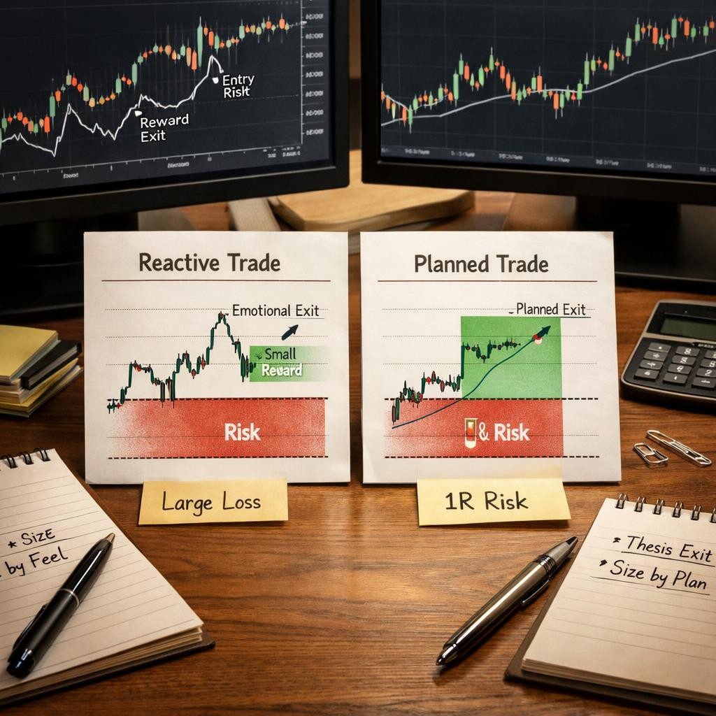 reward risk ratio reactive vs planned decisions illustration for Reward-risk ratio for traders: why clean R-multiples still fail without context and execution discipline