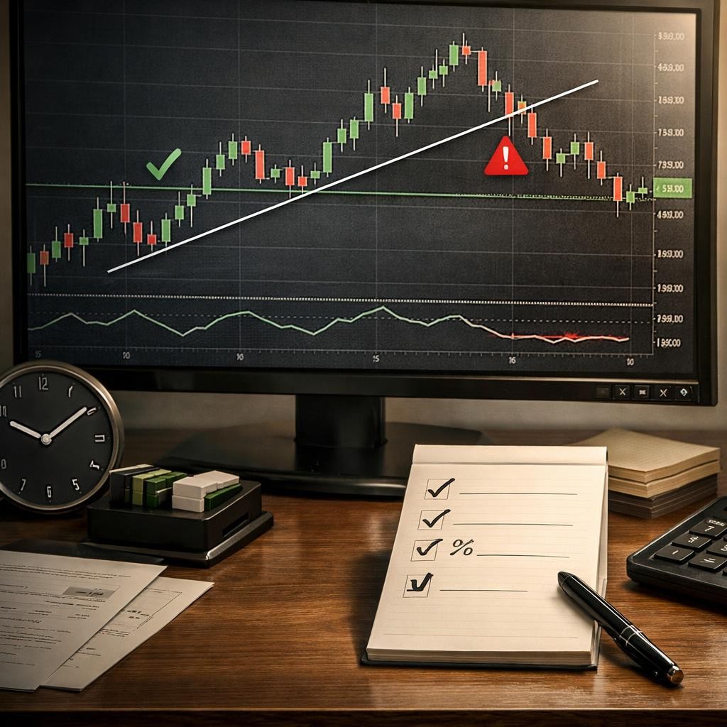 trendline trading pre-live checklist illustration for Trendline trading for discretionary traders: where it helps, where it breaks, and how to keep it objective
