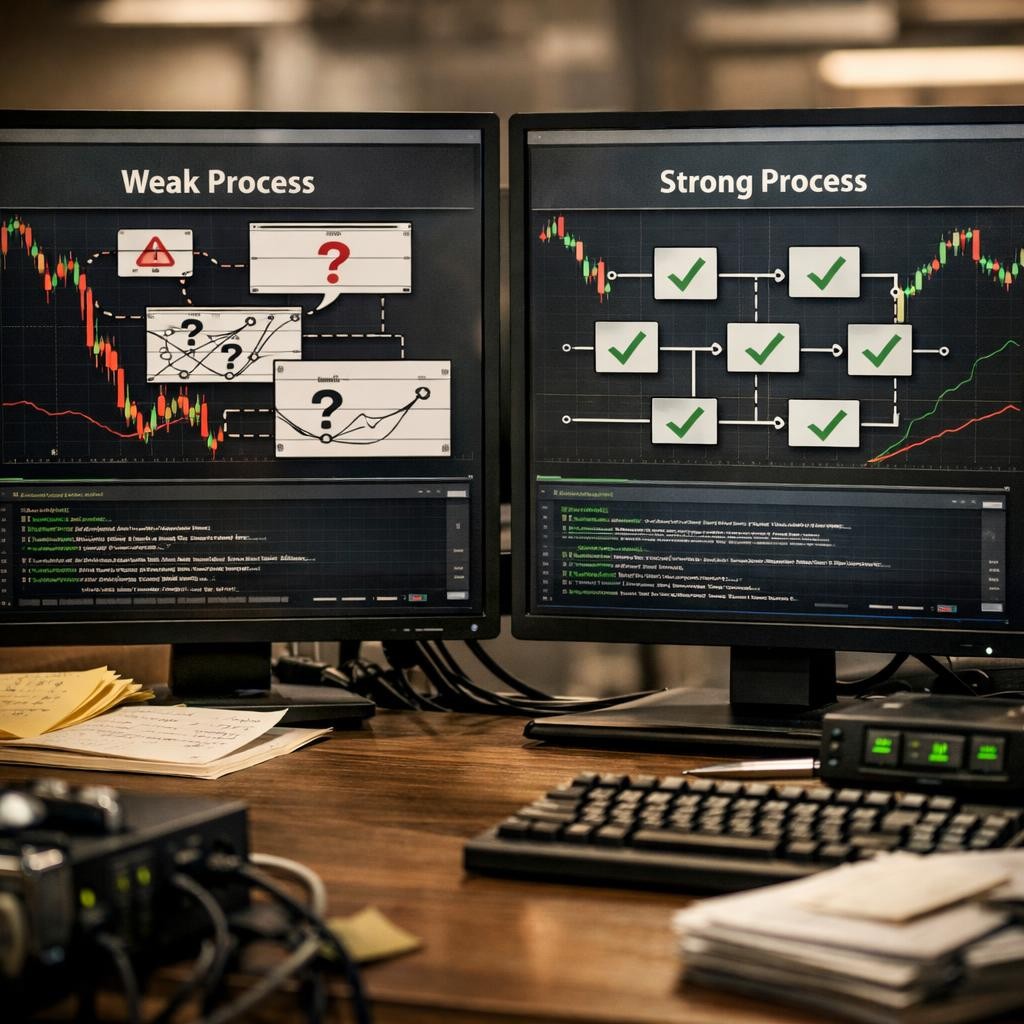 trading automation weak vs strong process illustration for How automated trading workflows actually break when markets get fast