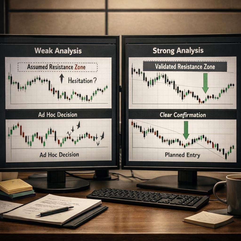 multi-timeframe analysis weak vs strong process illustration for Multi-timeframe analysis for futures traders: when higher timeframe context helps and when it creates hesitation