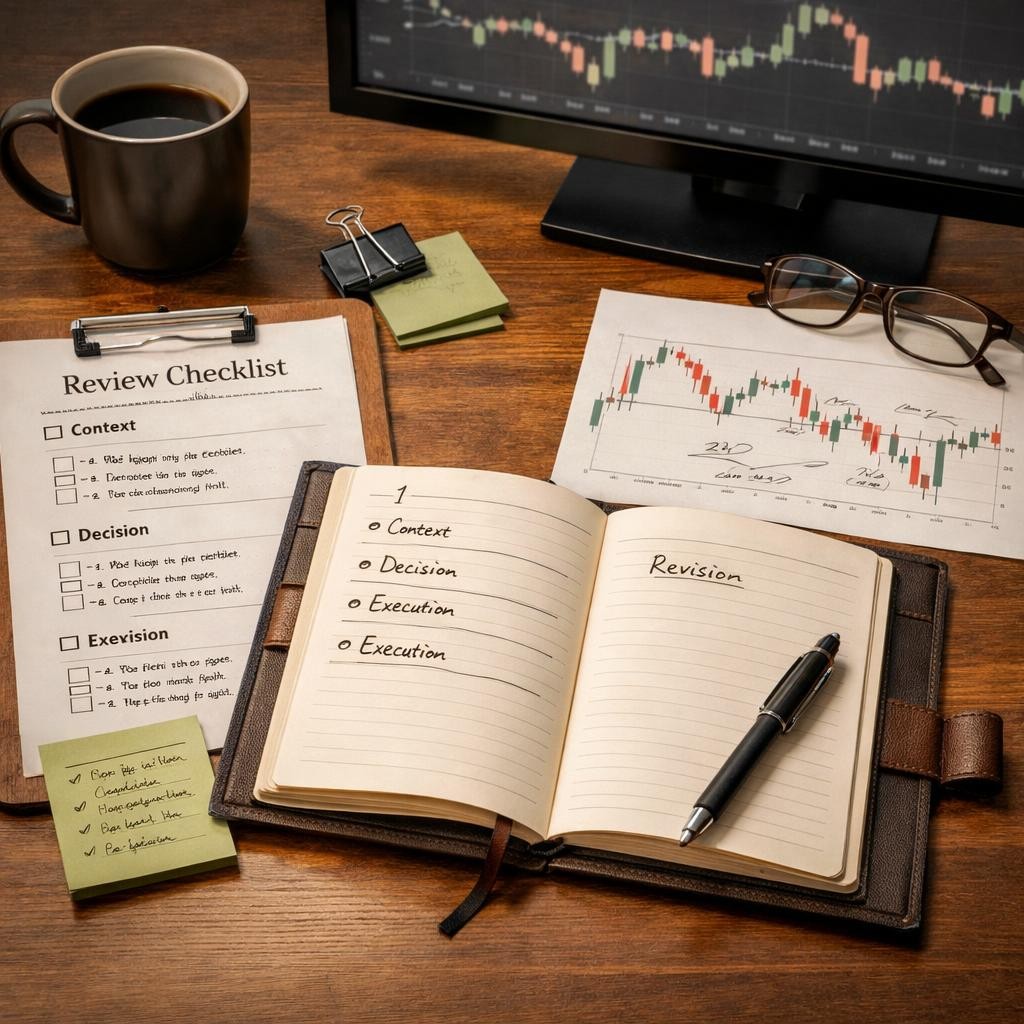 trading journal workflow review checklist illustration for Trading journal workflow: what to review after each session if you want better decisions instead of more screenshots