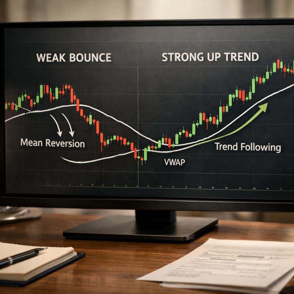 VWAP trading weak vs strong process illustration for VWAP for active traders: what it actually tells you, what it does not, and how to use it cleanly