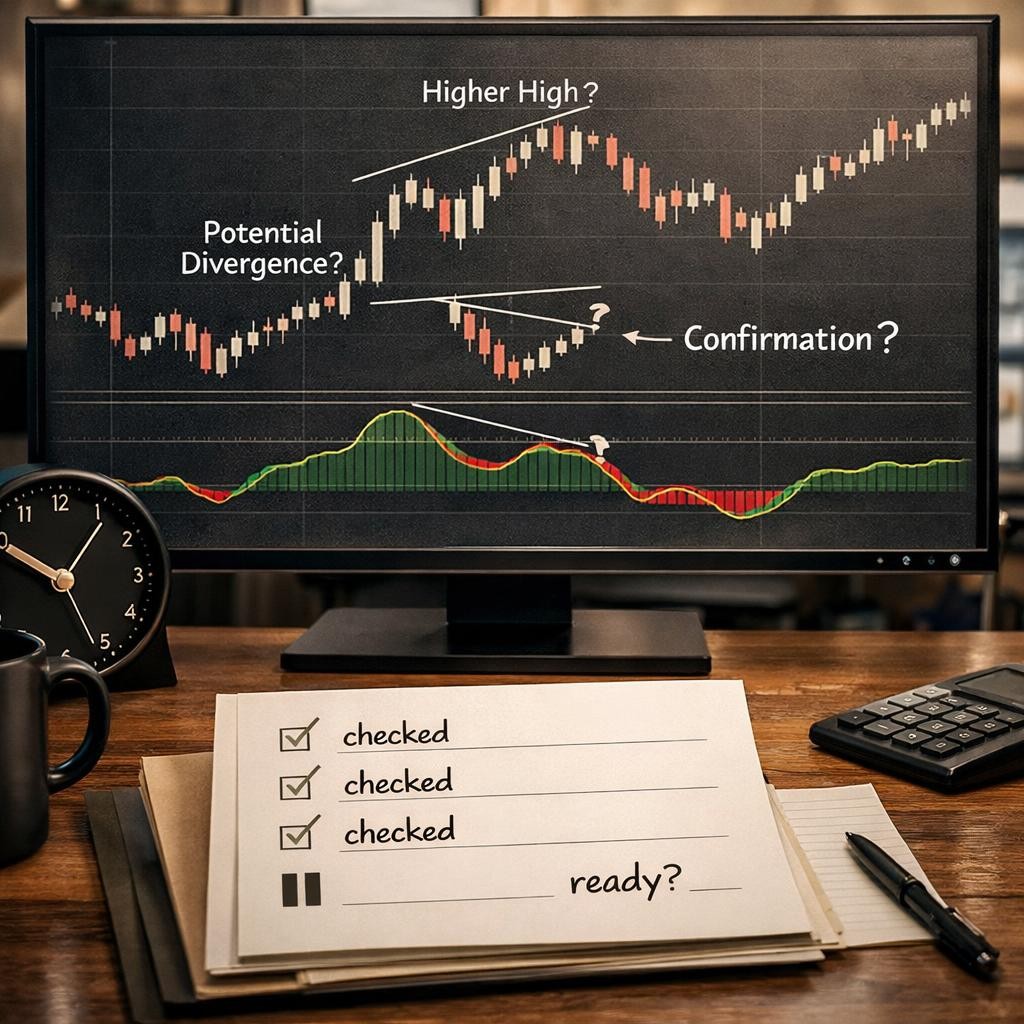 divergence trading pre-live checklist illustration for Divergence setups for active traders: when momentum disagreement matters and when it is just noise